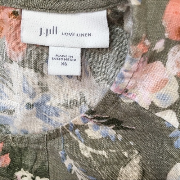 J. Jill 100%  Linen  Floral Ruffle Hem 3/4 long sleeves Crew Neck Relaxed Dress - Picture 9 of 16